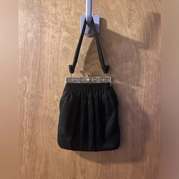 Vintage Guild Creations Black Cloth Pleated Purse - Picture 1 of 9